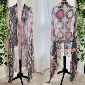 Beautiful Colorful Pink & Black Medallion Boho Long Flowy Chiffon Wrap One Size